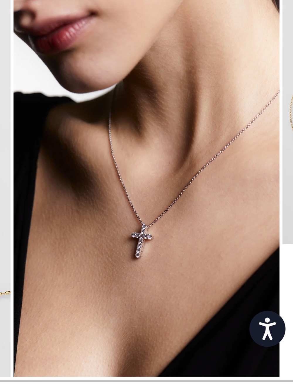 Nadri Silver Cross Necklace with Clear Stones